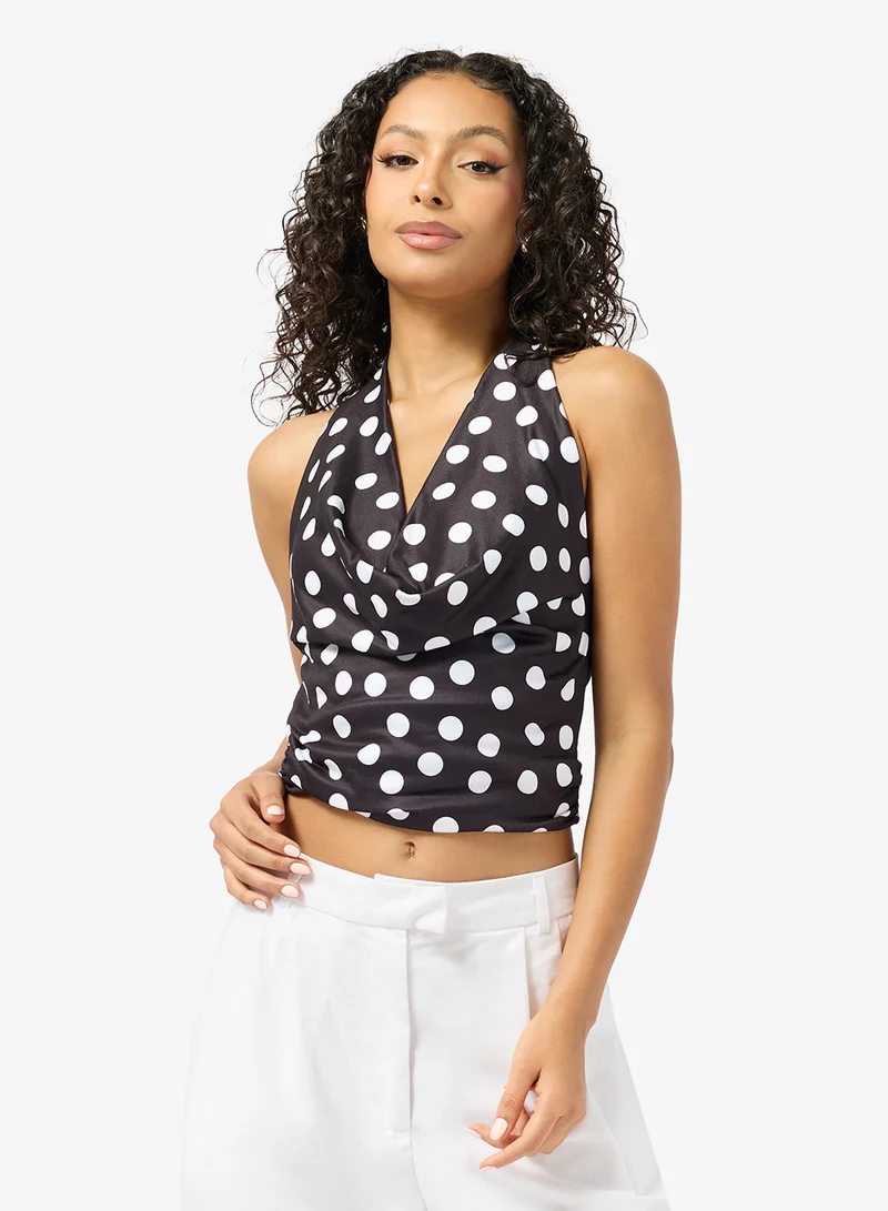 جينجر Halter Neck Polka Dot Top